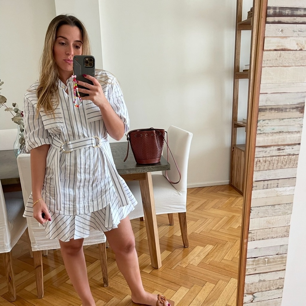 ACLER Striped White Belted Shirt Dress